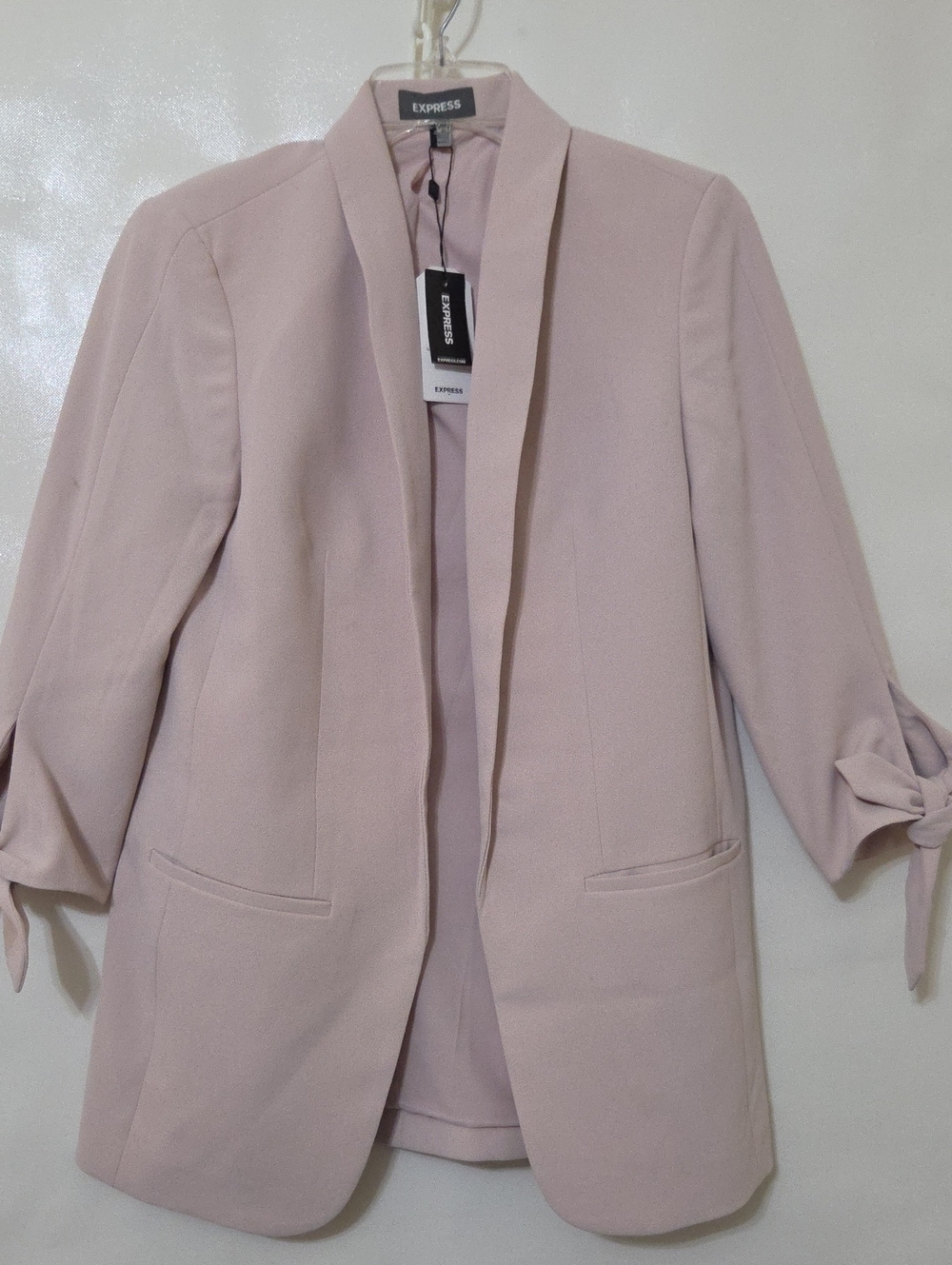 Express Women's Light Pink Blush Open-Front Blazer Tie 3/4 Sleeves - Small NEW
